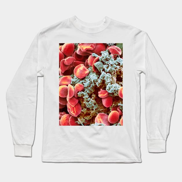 Red blood cells and platelets, SEM (F013/1526) Long Sleeve T-Shirt by SciencePhoto